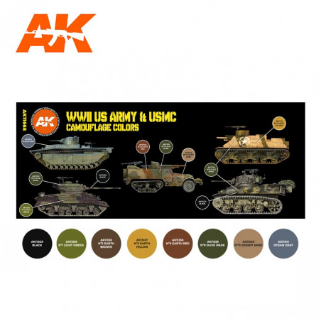 AFV série - WWII US ARMY AND USMC CAMOUFLAGE COLORS set - AK3G