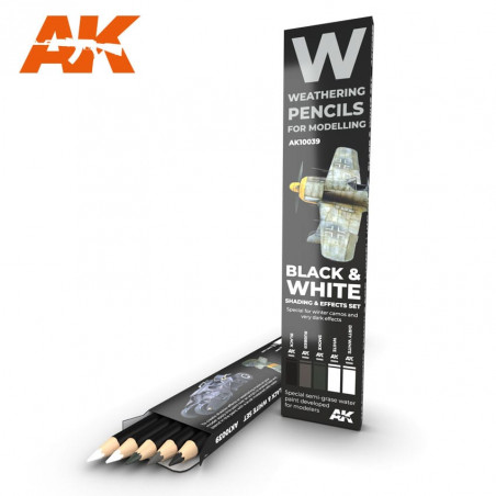 WATERCOLOR PENCIL SET BASIC COLORS: BLACK & WHITE: SHADING & EFFECTS SET