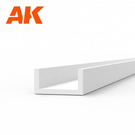 AK6555 U Channel 3.0 width x 350mm - STYRENE STRIP