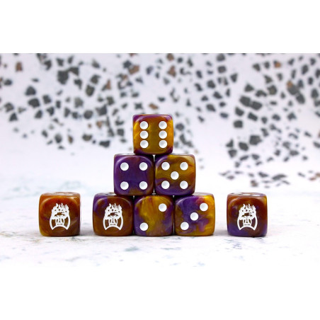 Old Dominion Faction Dice on Purple and Gold Dice