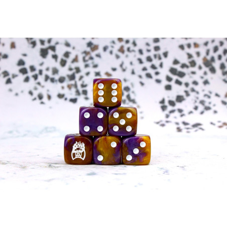 Old Dominion Faction Dice on Purple and Gold Dice